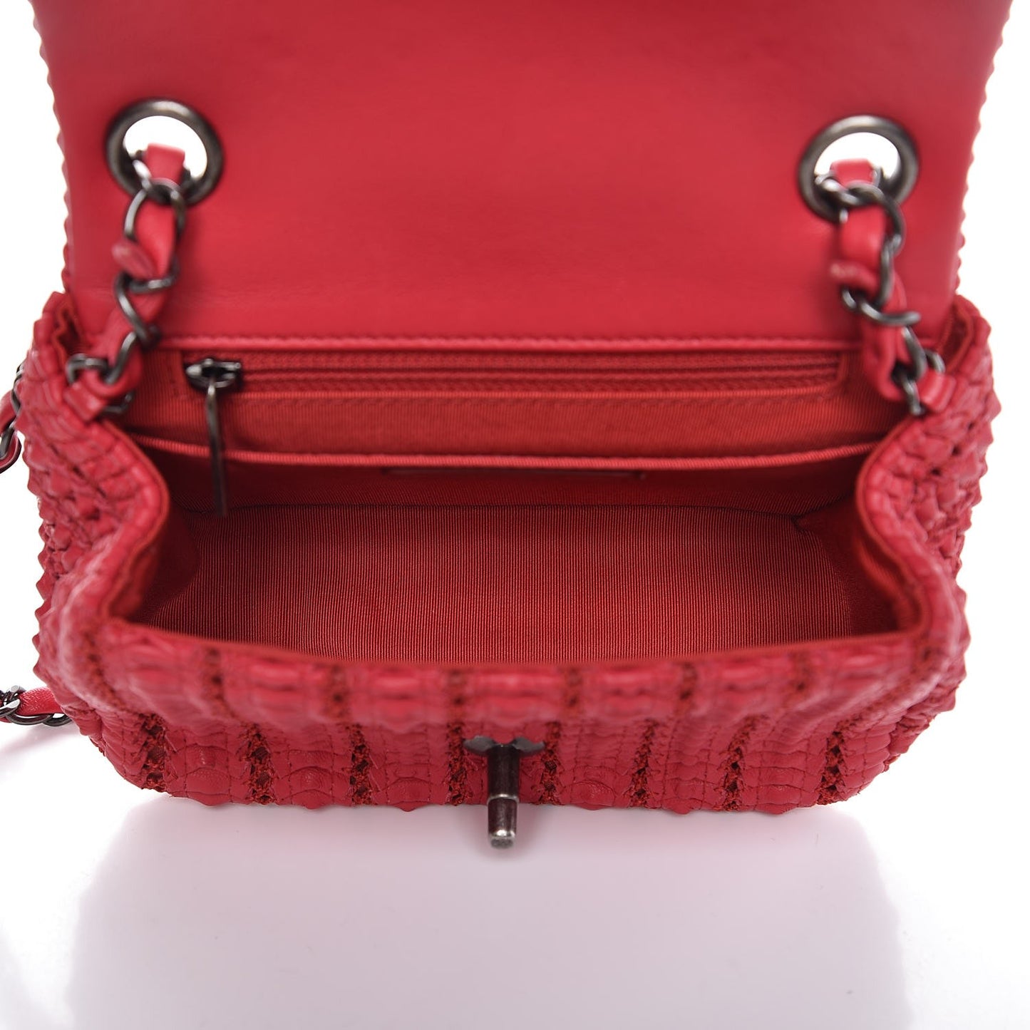 Lambskin Crochet Embroidered Small Flap Red