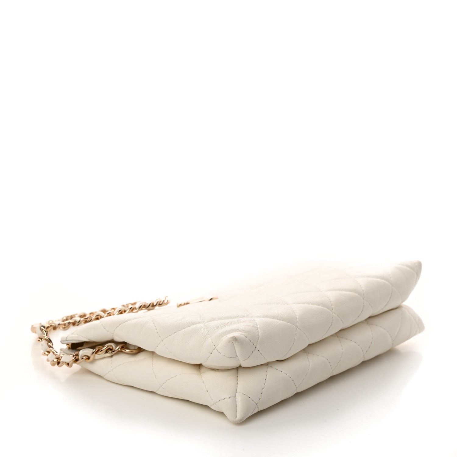 Chanel Shiny Crumpled Calfskin Quilted Clutch Bag White 4 of 11