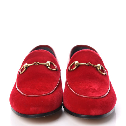 Gucci Velvet Horsebit Womens Jordaan Loafers 35 Hibiscus Red 2 of 9