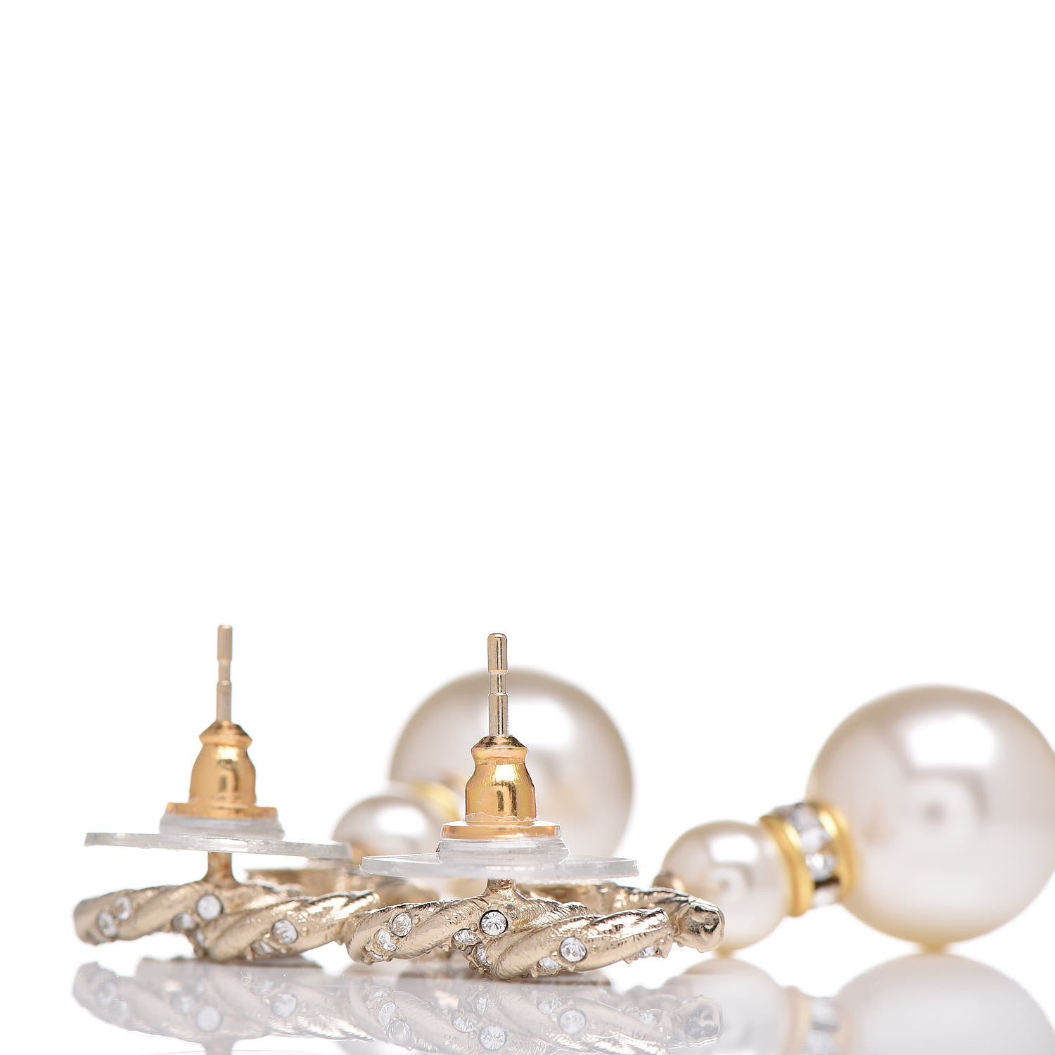 Chanel Crystal Pearl CC Drop Earrings Gold 3 of 4