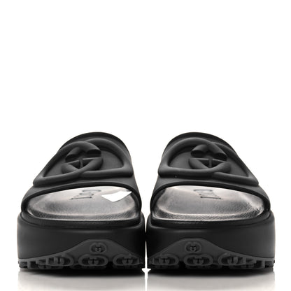 Gucci Soft Rubber Womens Interlocking G Platform 42mm Slide Sandals 39 Black 2 of 12