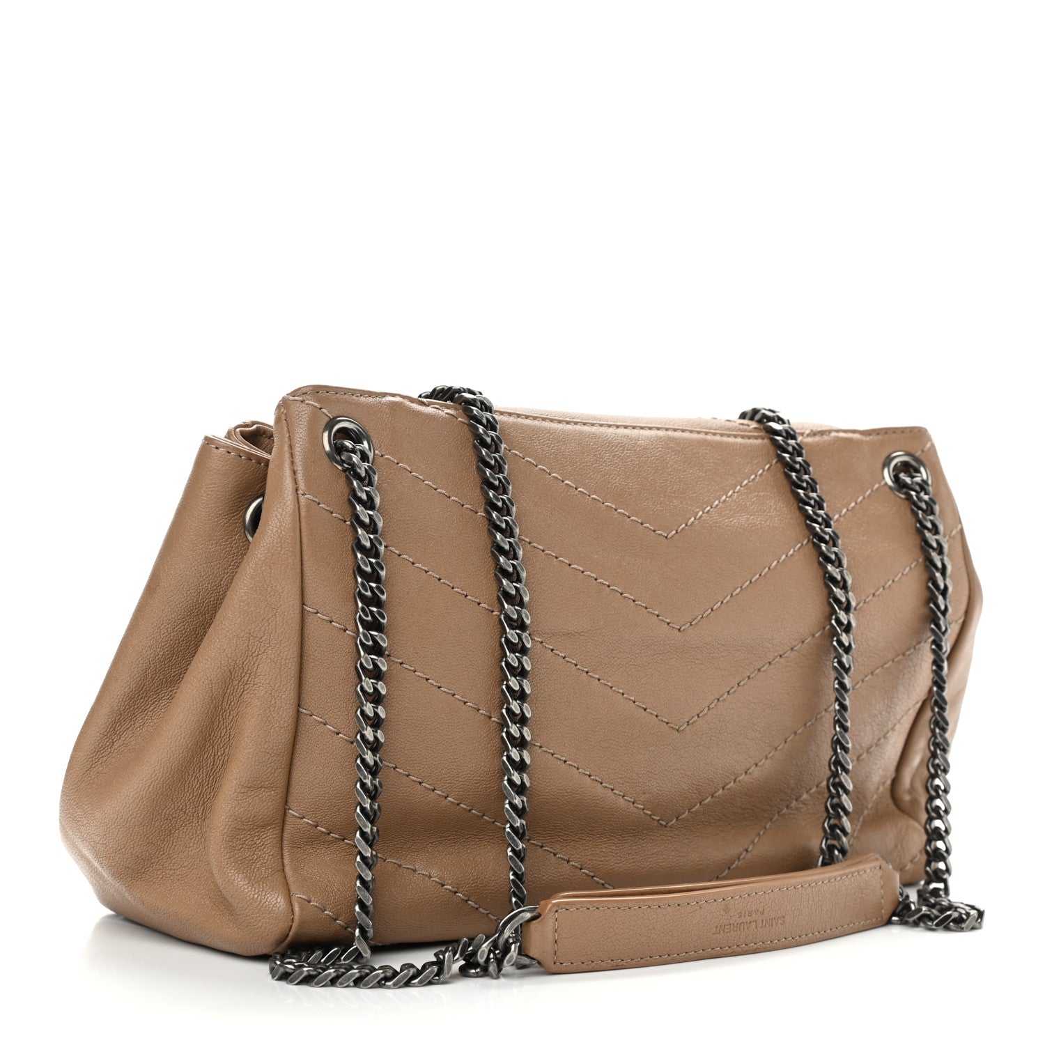 Saint Laurent Vintage Lambskin Chevron Monogram Small Nolita Light Carmel 3 of 13