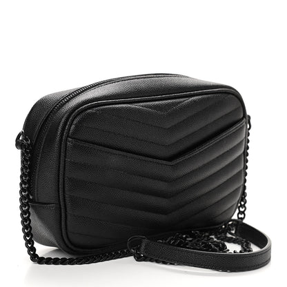 Saint Laurent Grain De Poudre Matelasse Monogram Mini Lou Camera Bag Black 3 of 11