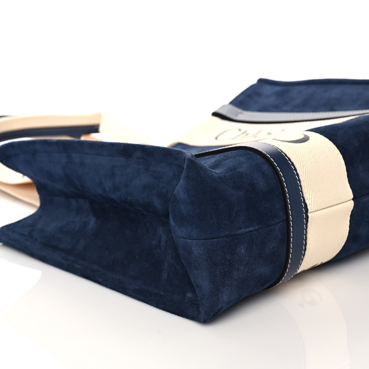 Chloe Suede Calfskin Medium Woody Ribbon Tote Navy 10 of 11