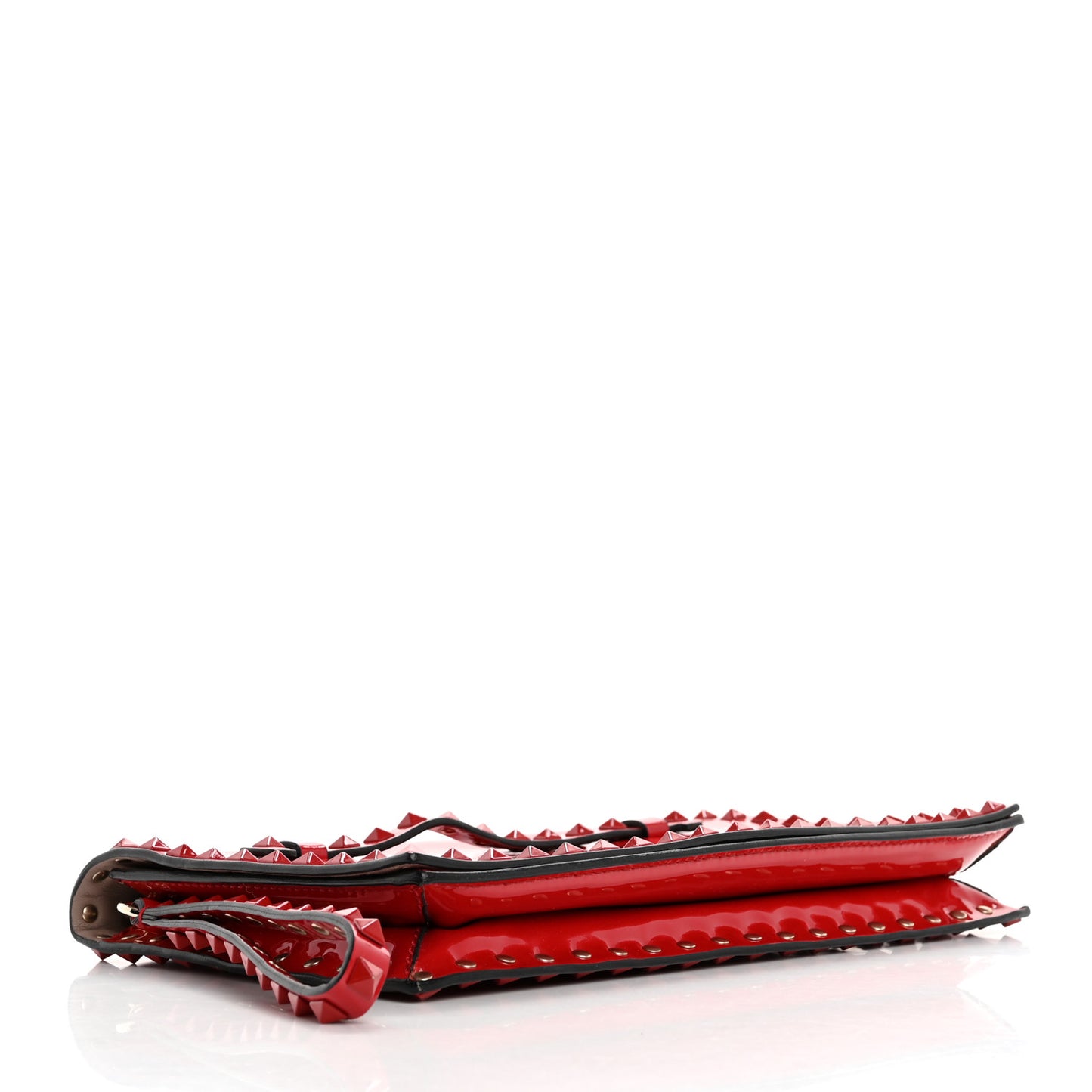 Patent Monochrome Rockstud Wristlet Clutch Rosso Valentino