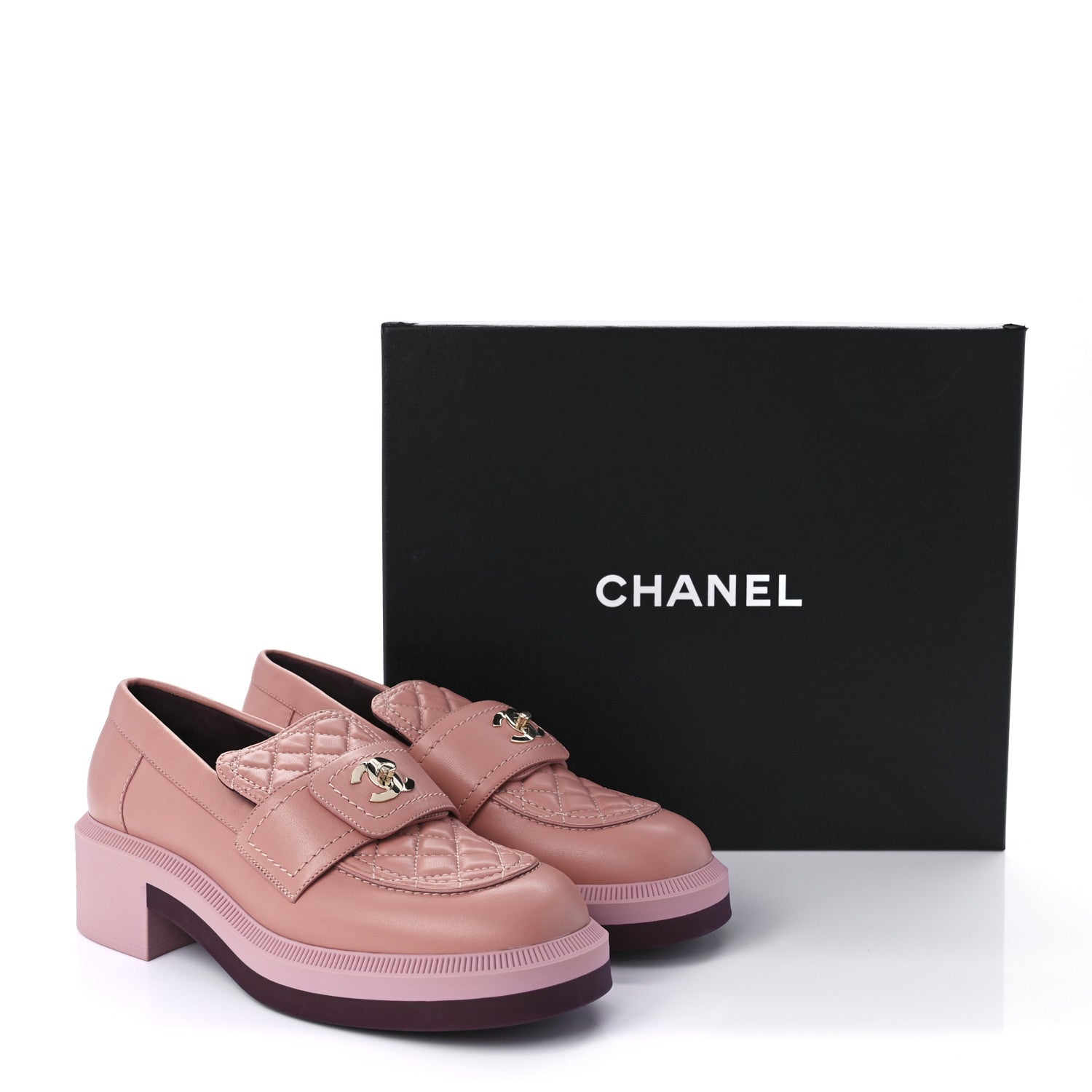 Chanel Lambskin Quilted CC Turnlock Loafers 37 Dark Pink 12 of 12