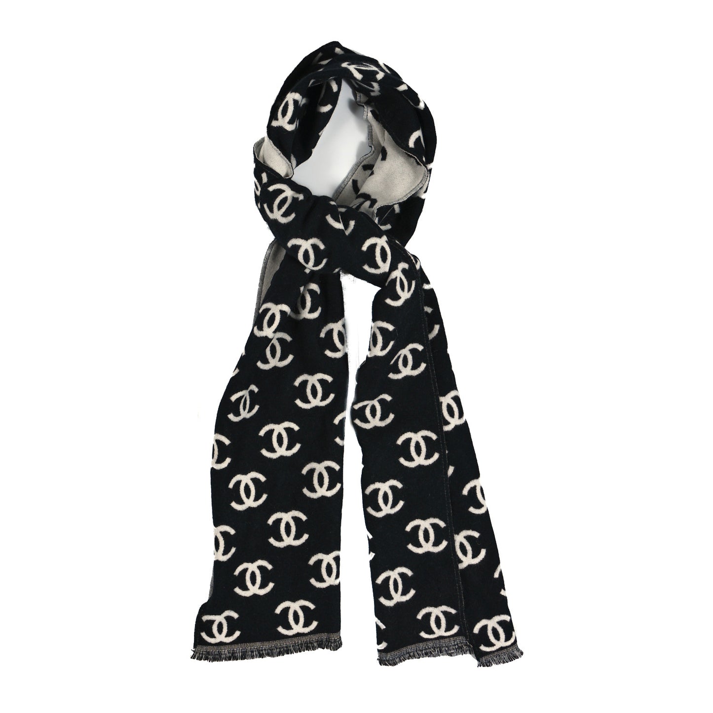 Cashmere Wool CC Scarf Grey White