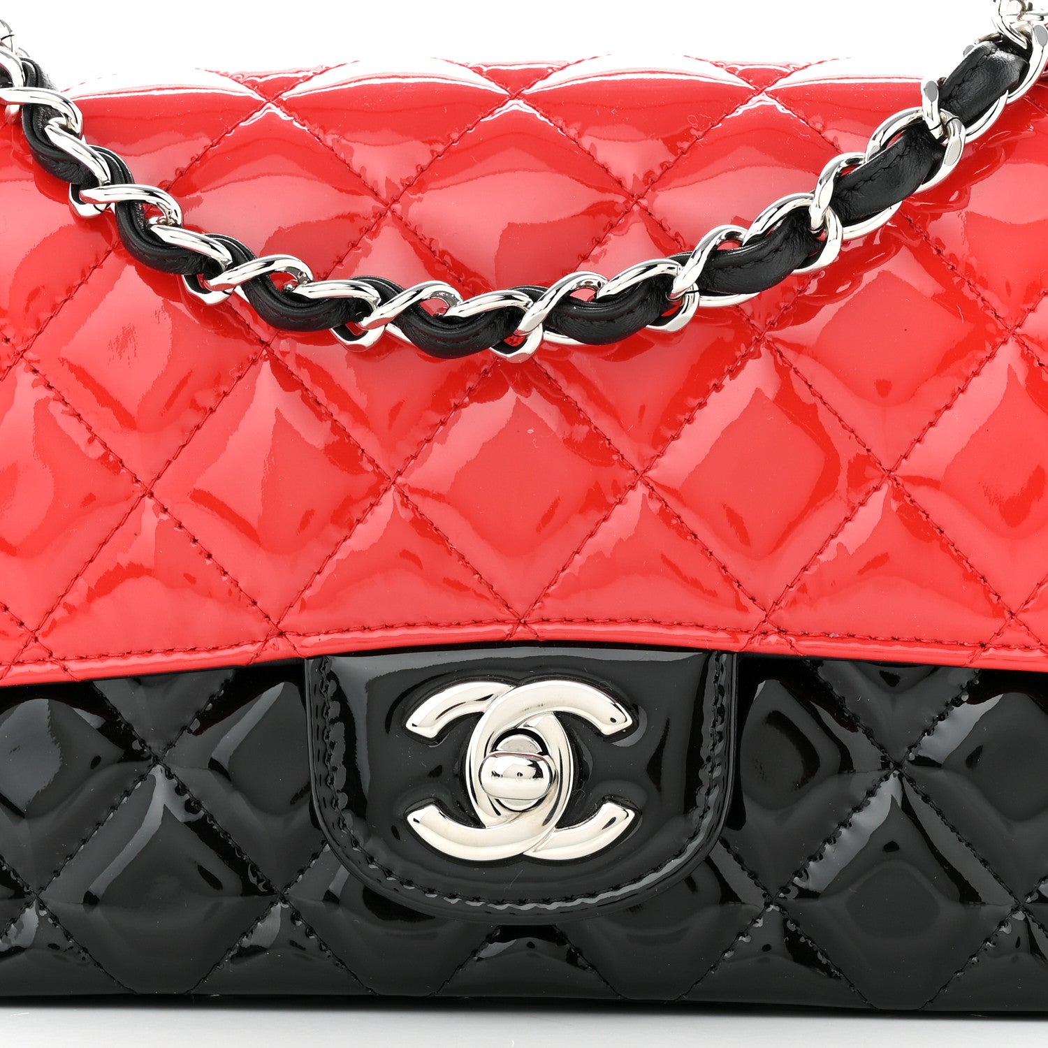 Chanel Patent Calfskin Quilted Bi-Color Mini Rectangular Flap Red Black 8 of 10