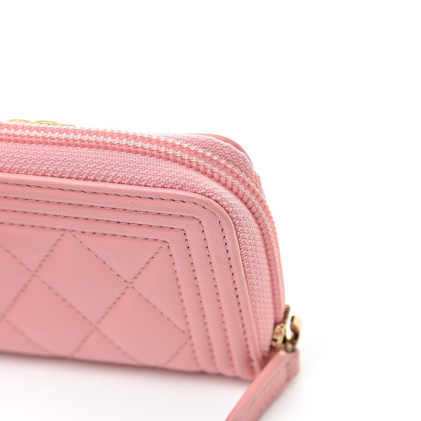 Lambskin Quilted Boy Zip Around Coin Purse Wallet Pink