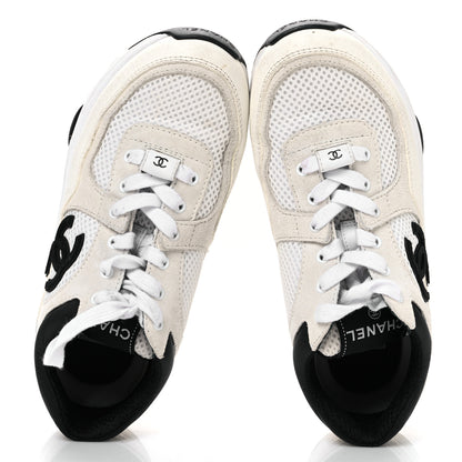 Chanel Mesh Suede Calfskin Grained Calfskin Womens CC Sneakers  36 White Black 2 of 10