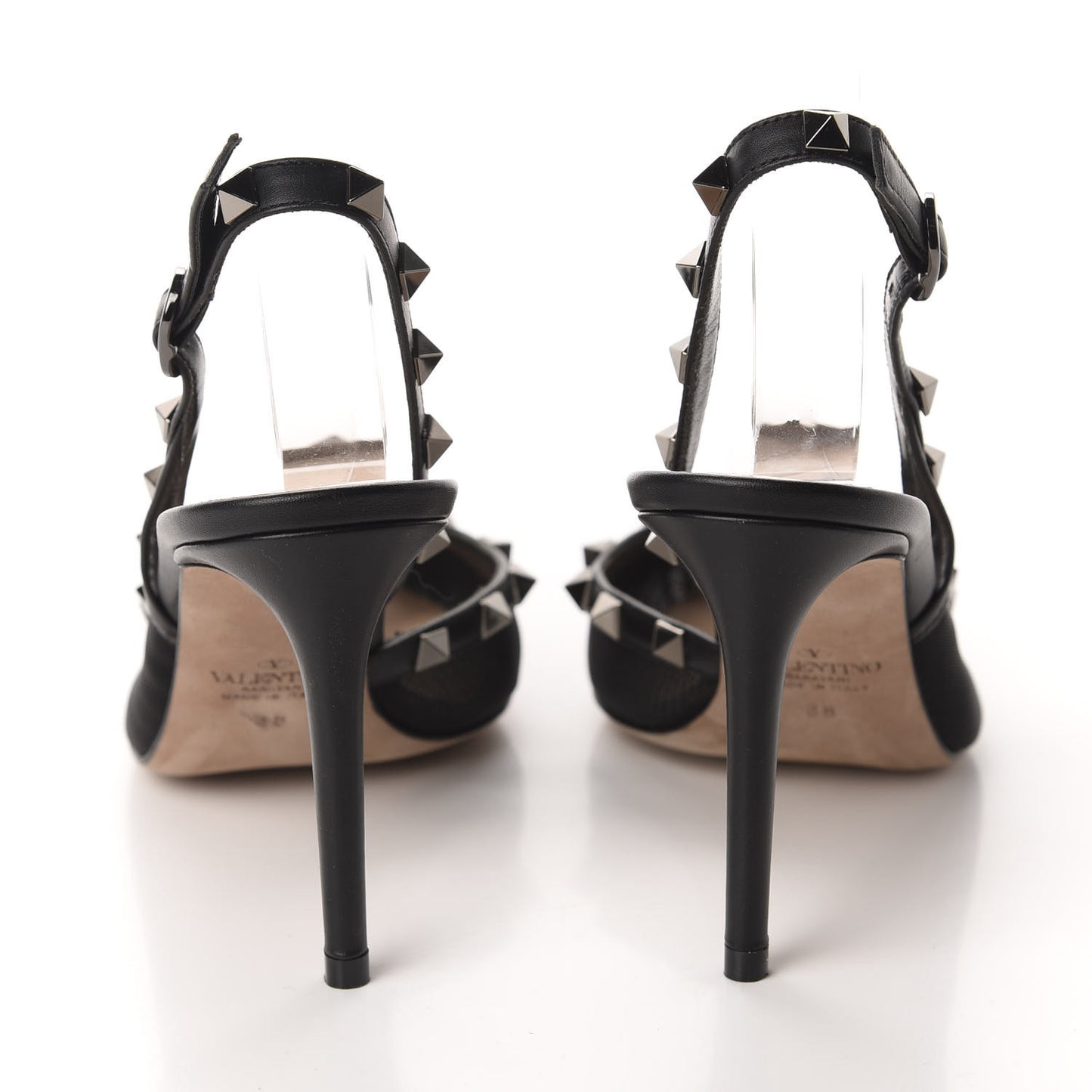 Mesh Rockstud Half D'Orsay Slingback 85mm Pumps 38 Black
