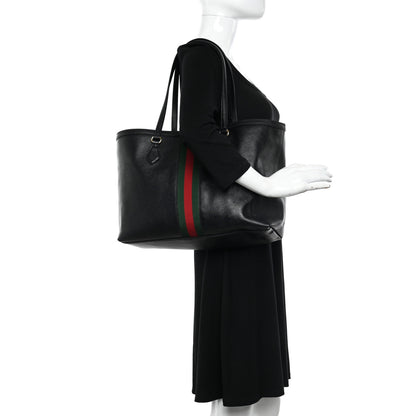 Gucci Textured Calfskin Web Medium Ophidia Shopping Tote Black 2 of 11