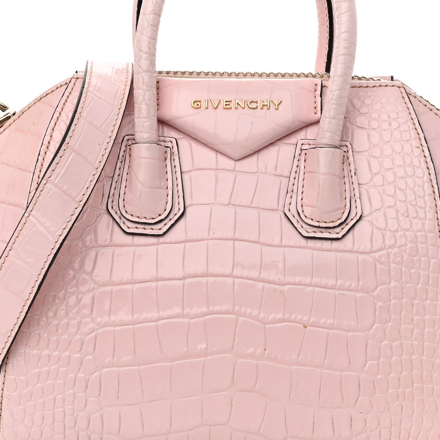Calfskin Crocodile Embossed Mini Antigona Pink