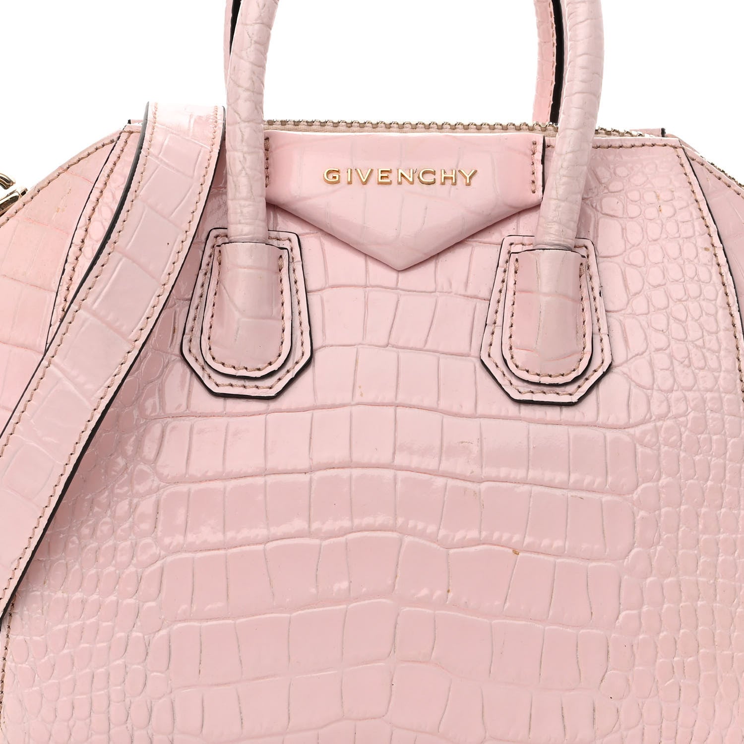 Givenchy Calfskin Crocodile Embossed Mini Antigona Pink 7 of 13
