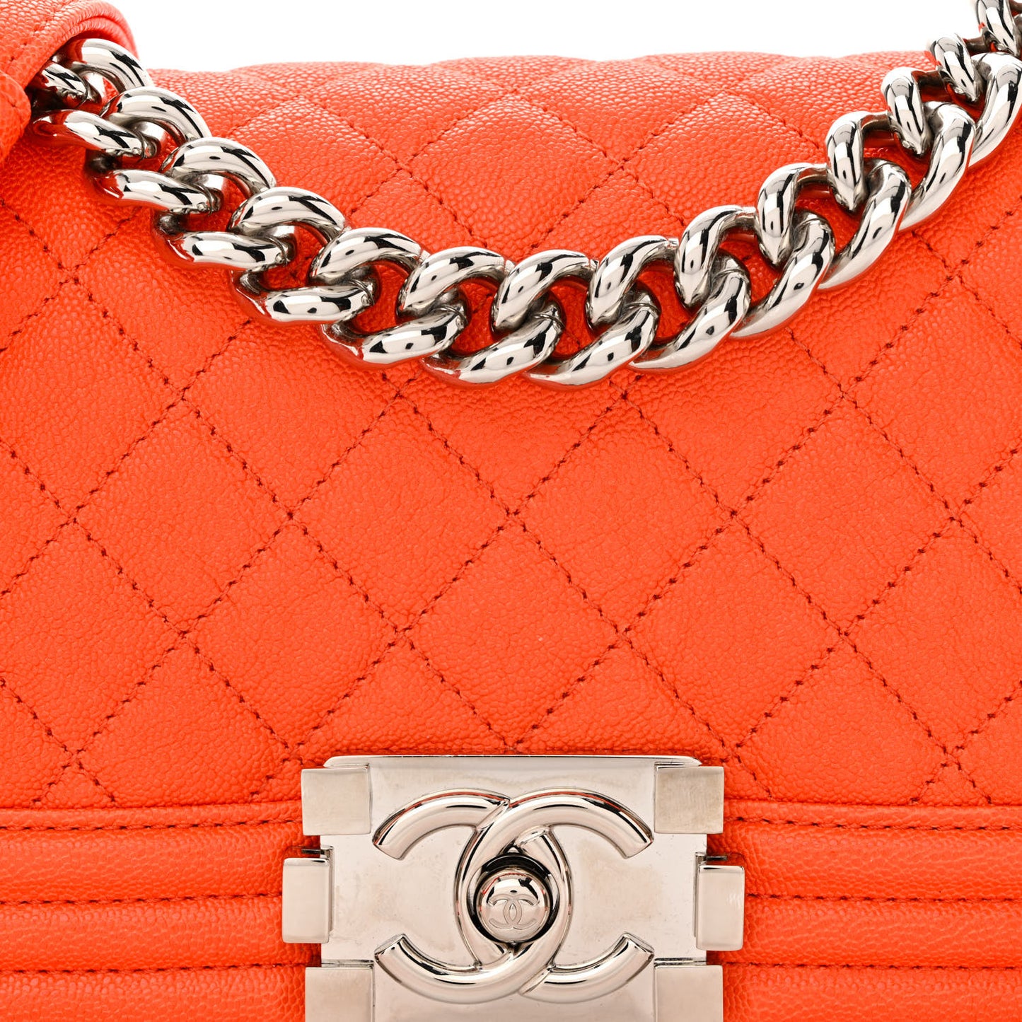 Caviar Quilted Small Boy Flap Orange