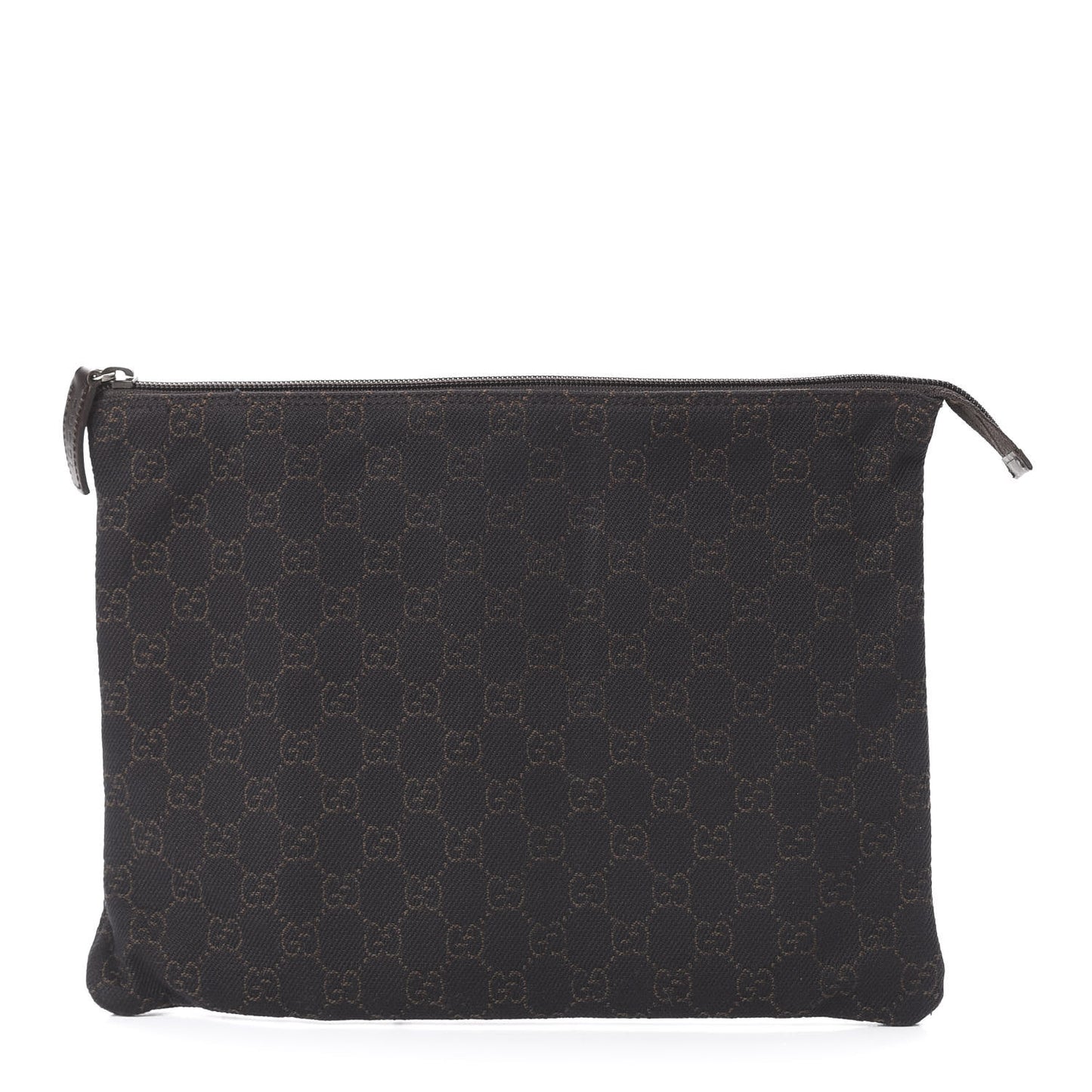 Denim Monogram Zip Top Pouch Brown