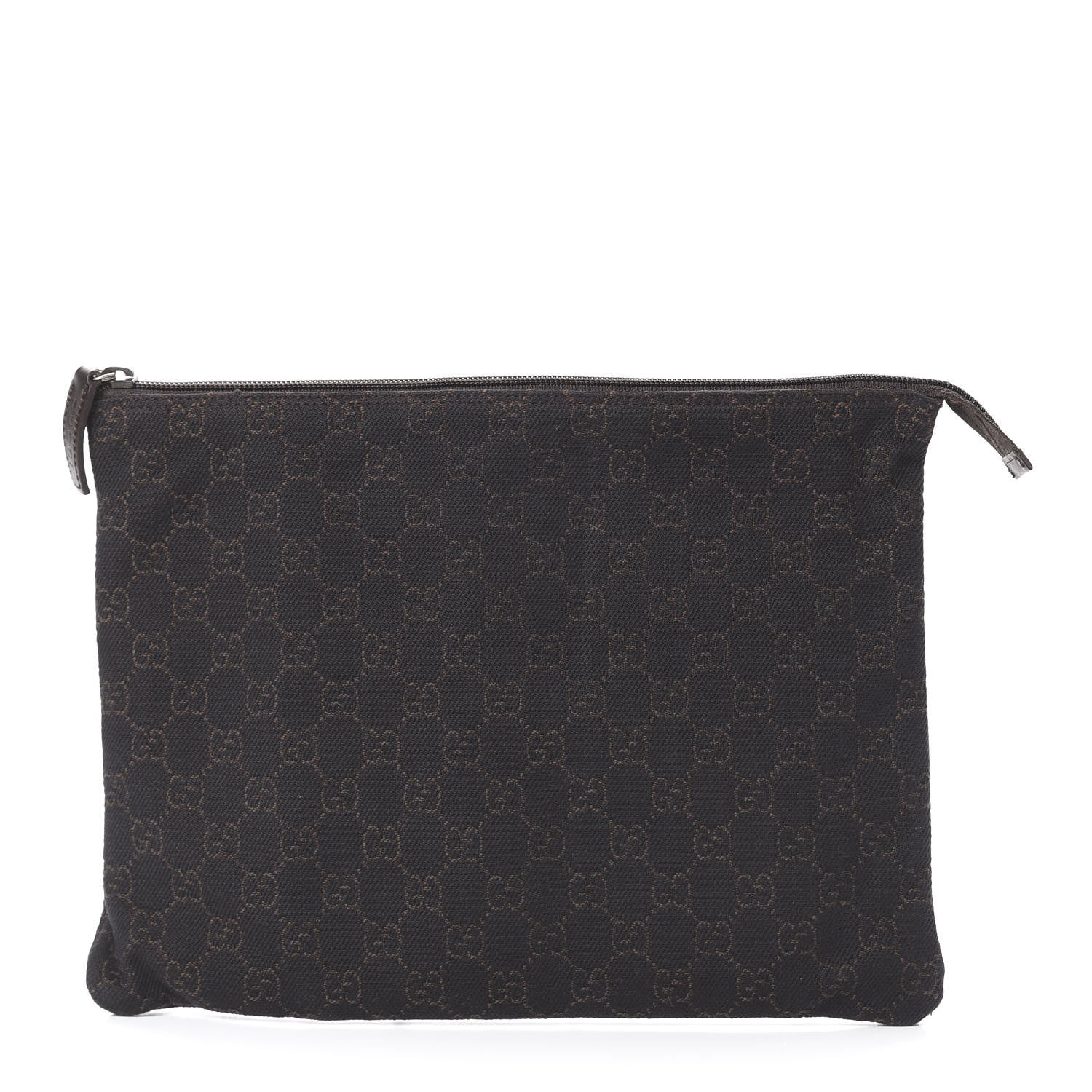 Gucci Denim Monogram Zip Top Pouch Brown 1 of 9