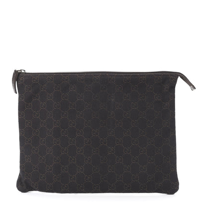 Gucci Denim Monogram Zip Top Pouch Brown 1 of 9