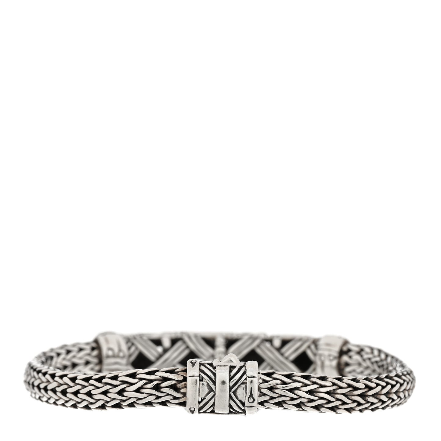 Sterling Silver 6mm Classic Chain Bamboo Woven Station Bracelet