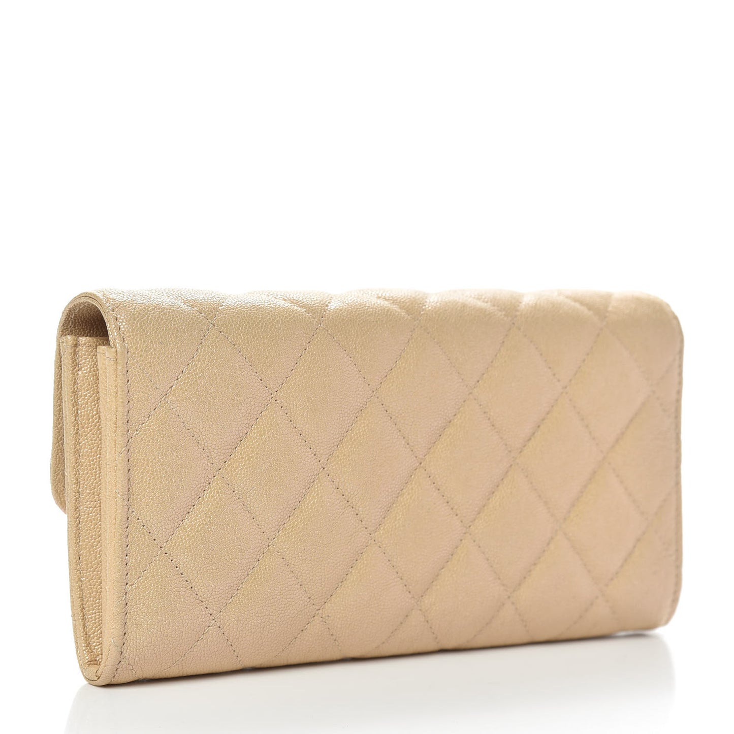 Iridescent Caviar Quilted Long Gusset Flap Wallet Beige