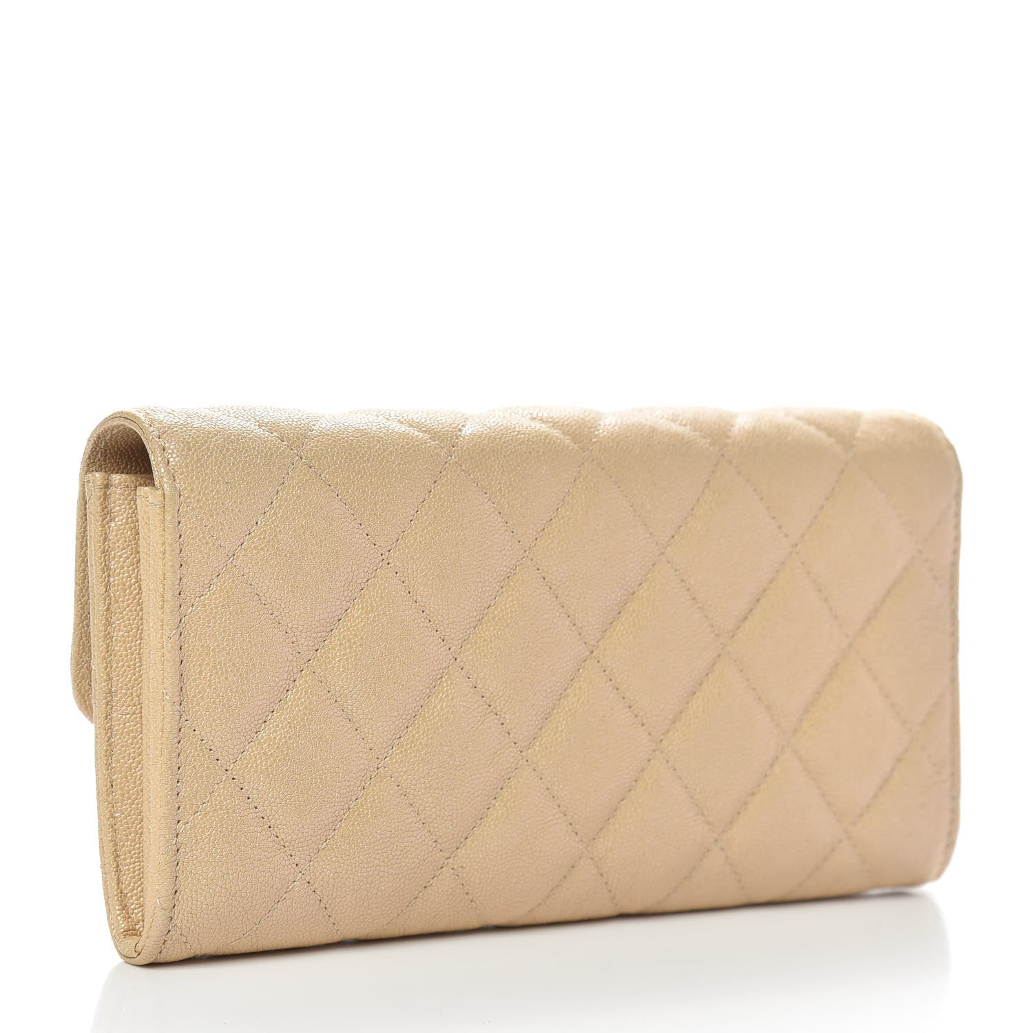 Chanel Iridescent Caviar Quilted Long Gusset Flap Wallet Beige 3 of 9