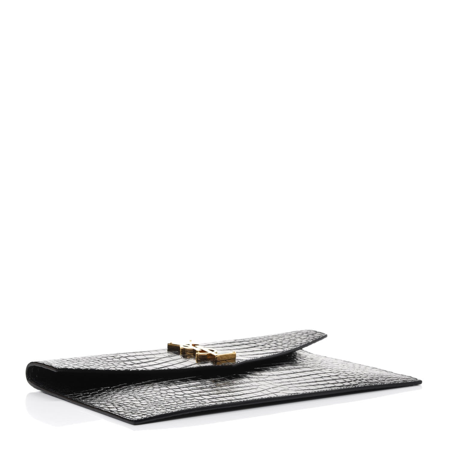 Saint Laurent Calfskin Crocodile Embossed Uptown Monogram Clutch Black 3 of 4