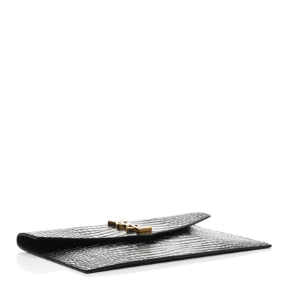 Saint Laurent Calfskin Crocodile Embossed Uptown Monogram Clutch Black 3 of 4