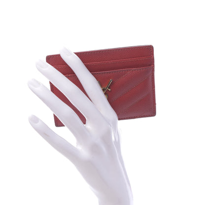Saint Laurent Grain De Poudre Matelasse Chevron Monogram Credit Card Case New Red 2 of 12