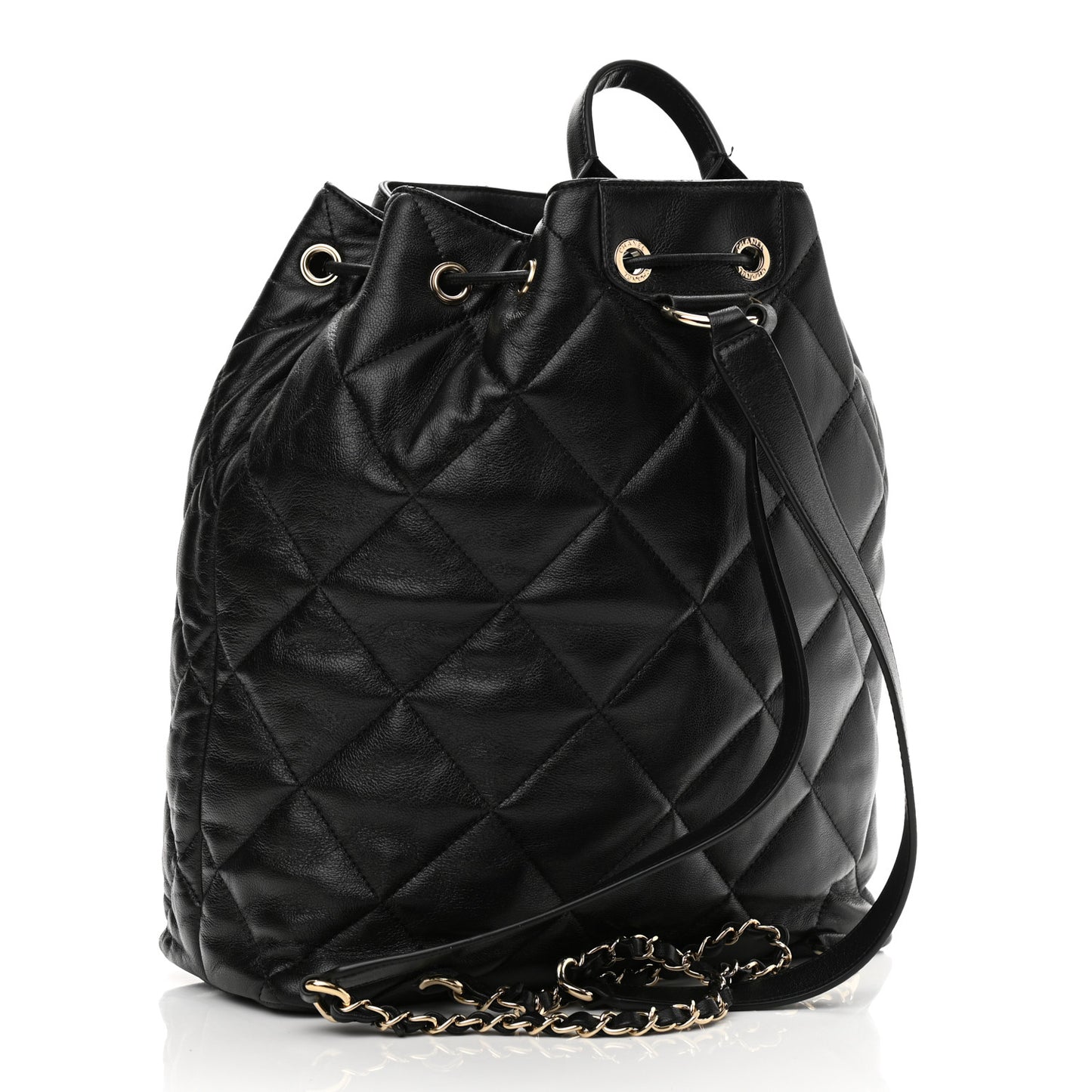 Lambskin Quilted Drawstring Backpack Black