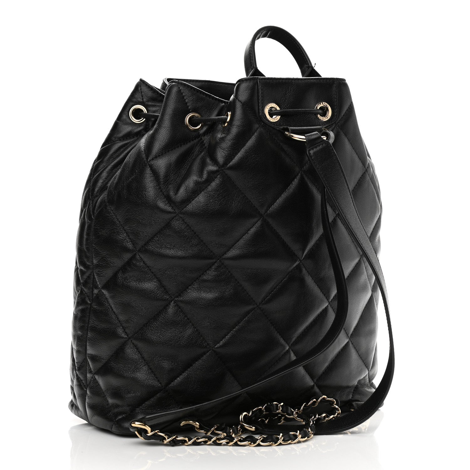 Chanel Lambskin Quilted Drawstring Backpack Black 3 of 12