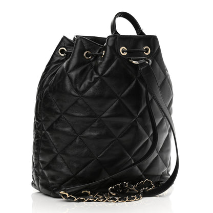 Chanel Lambskin Quilted Drawstring Backpack Black 3 of 12