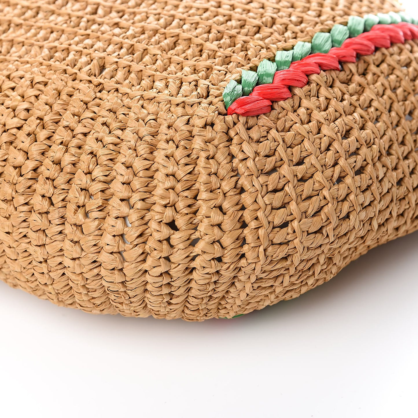 Raffia Effect Large GG Marmont Shoulder Tote Bag Natural Red Green