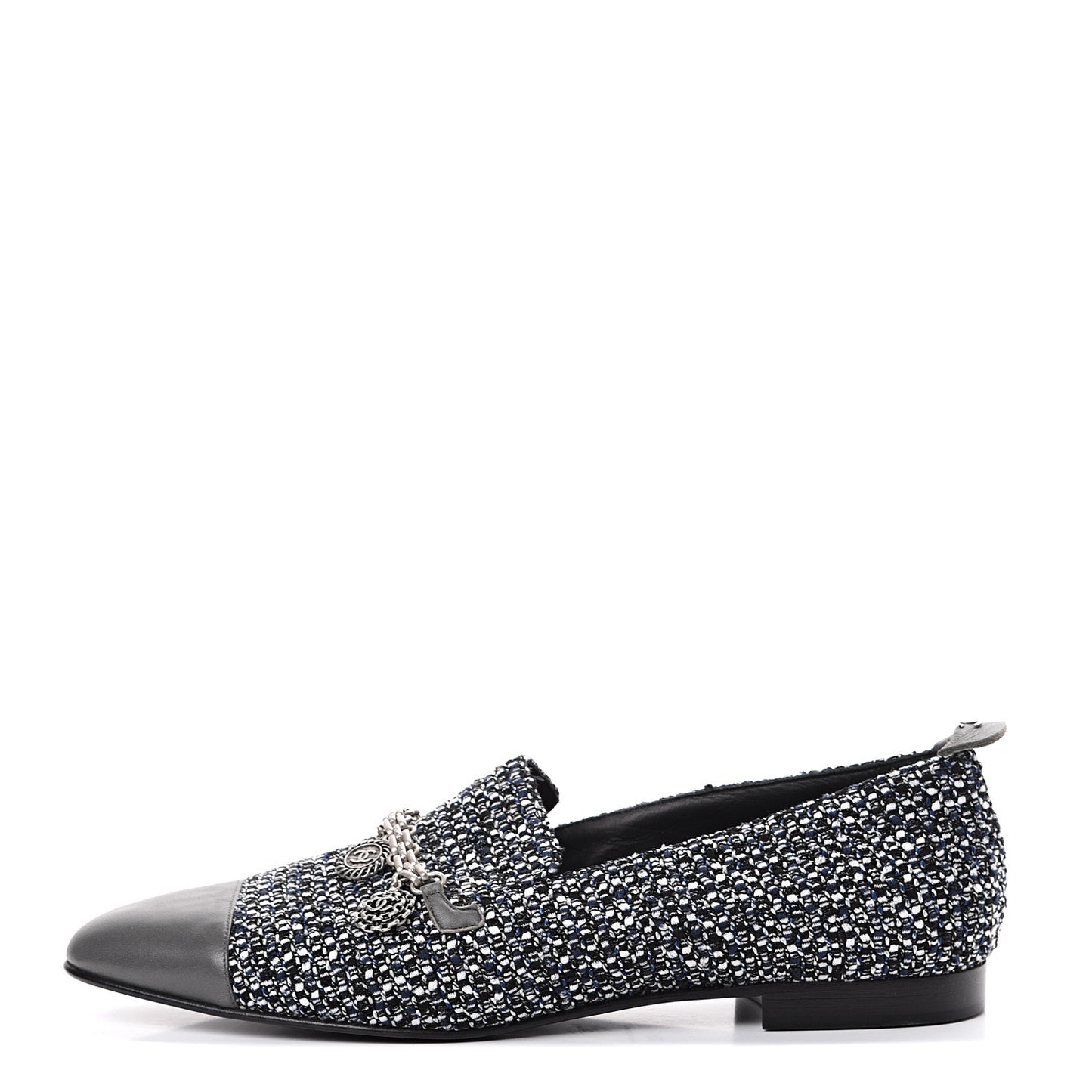 Tweed Lambskin Cap Toe Charm Loafers 42 Black Multicolor