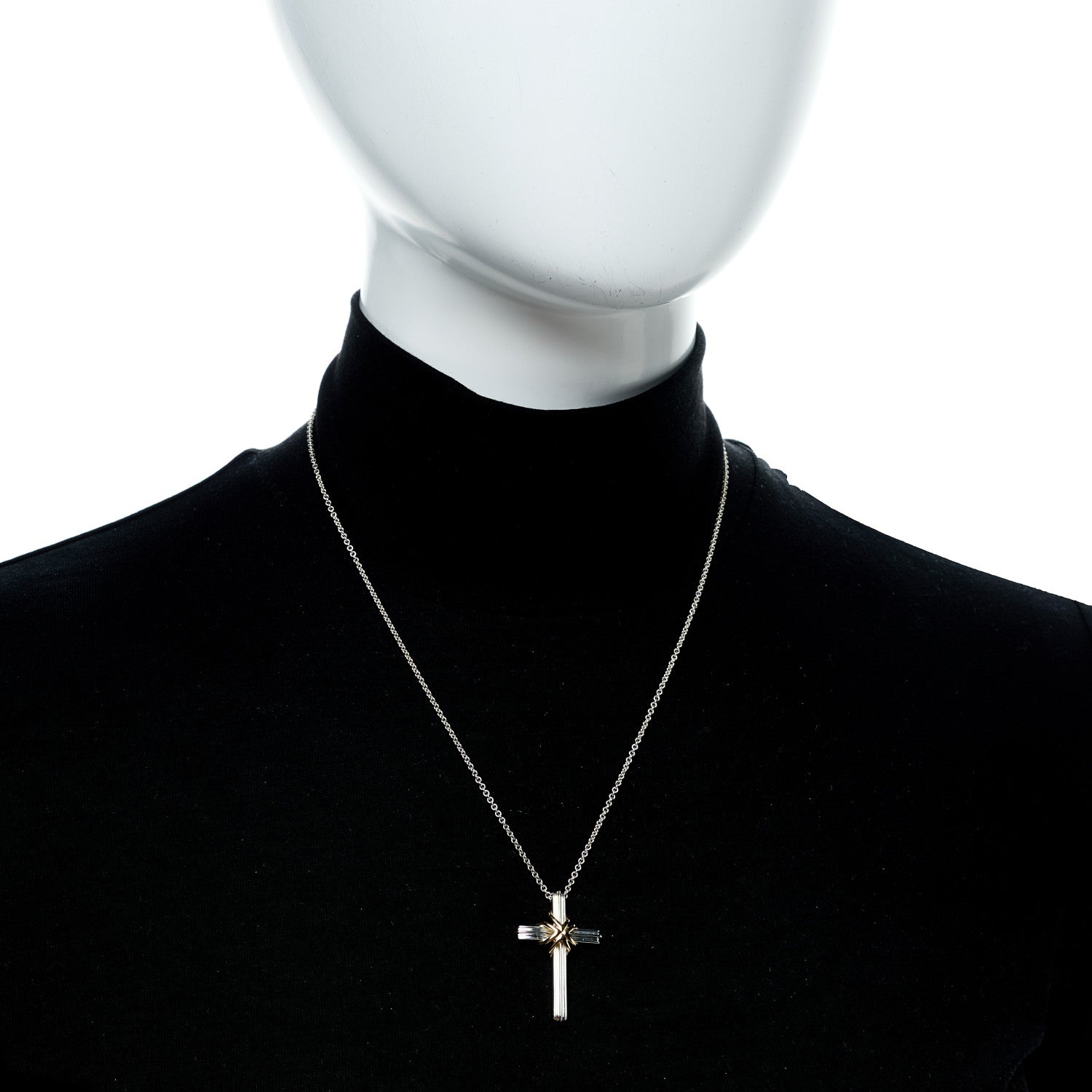 Tiffany Sterling Silver 18K Yellow Gold Cross Pendant Necklace 2 of 6