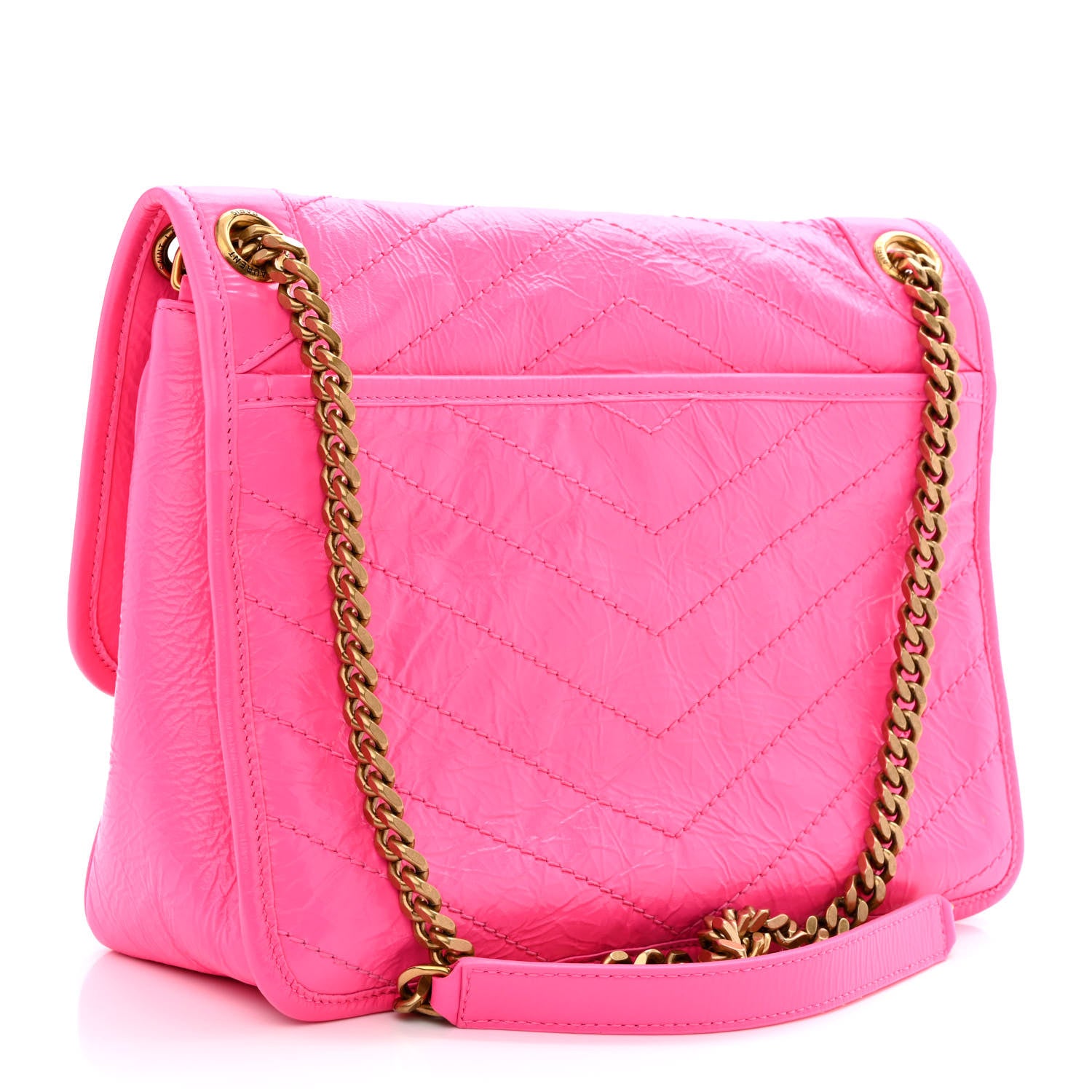 Saint Laurent Crinkled Calfskin Matelasse Monogram Medium Niki Chain Satchel Rose Glow 3 of 10