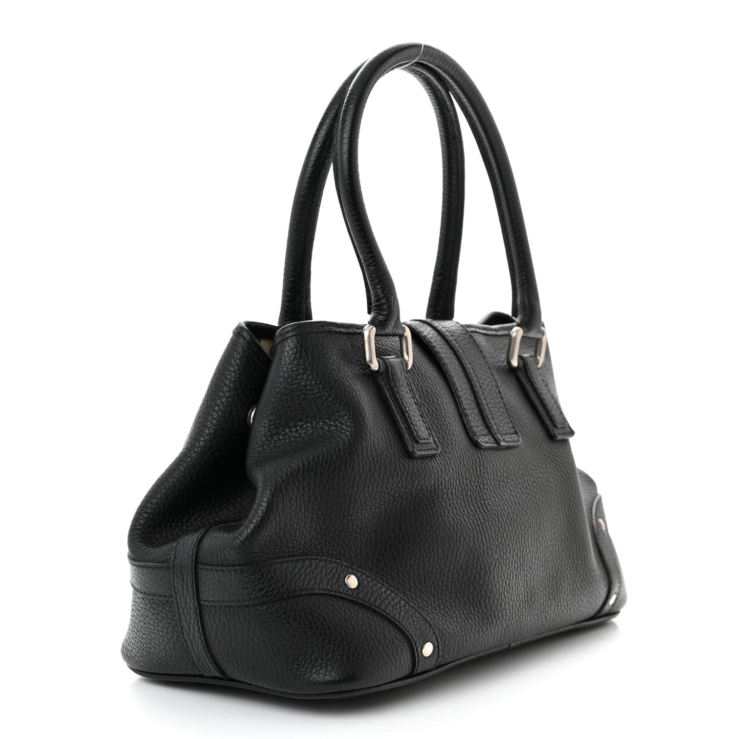 Calfskin Studded Buckle Tote Black