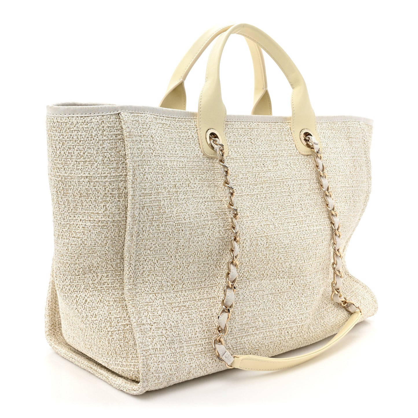 Mixed Fibers Calfskin Medium Deauville Tote Light Beige