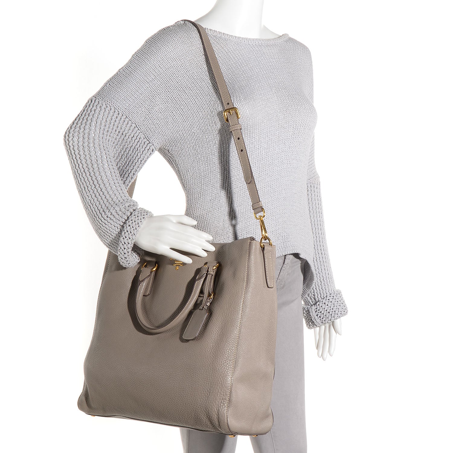 Prada Vitello Daino North South Tote Argilla 2 of 10