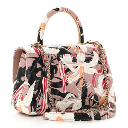Chanel Calfskin Quilted Lily Floral Mini Coco Handle Flap Beige Black White Red 3 of 11