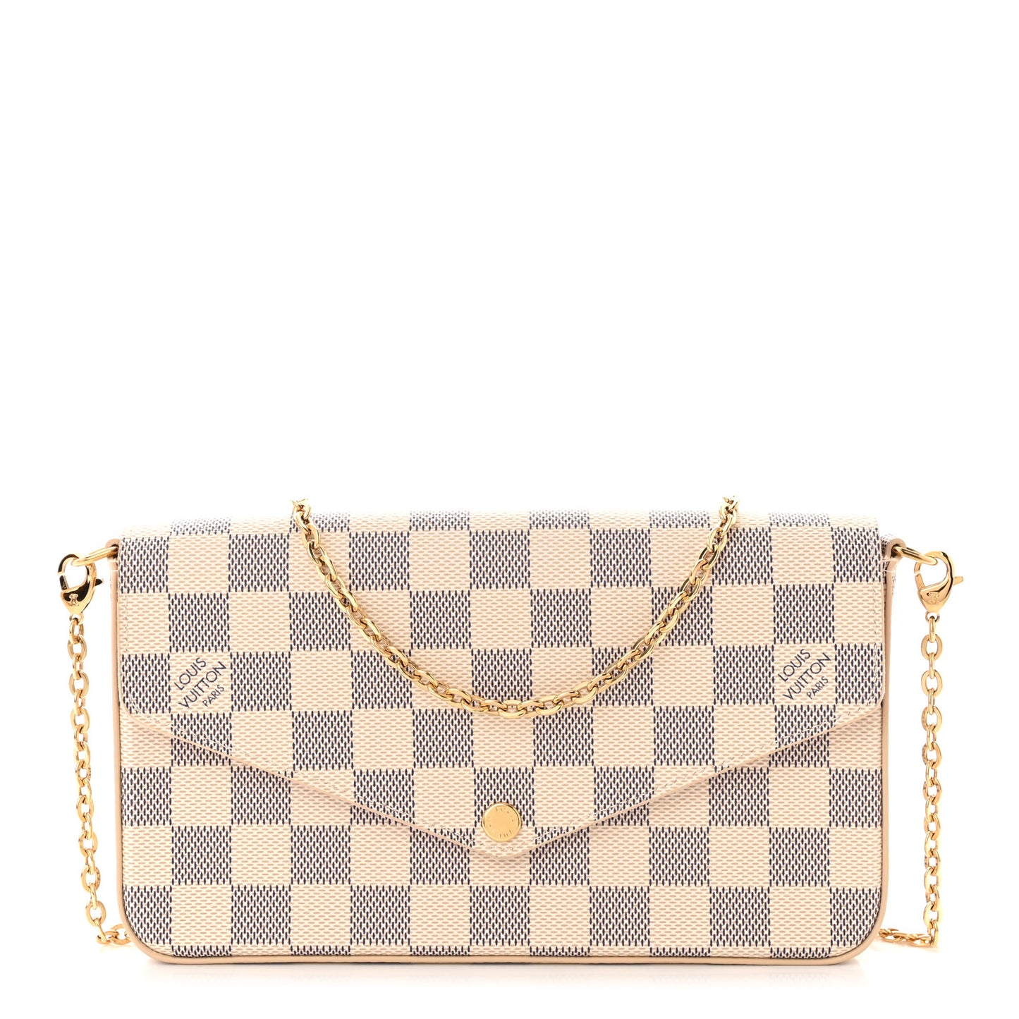 Damier Azur Pochette Felicie Chain Wallet Rose Ballerine