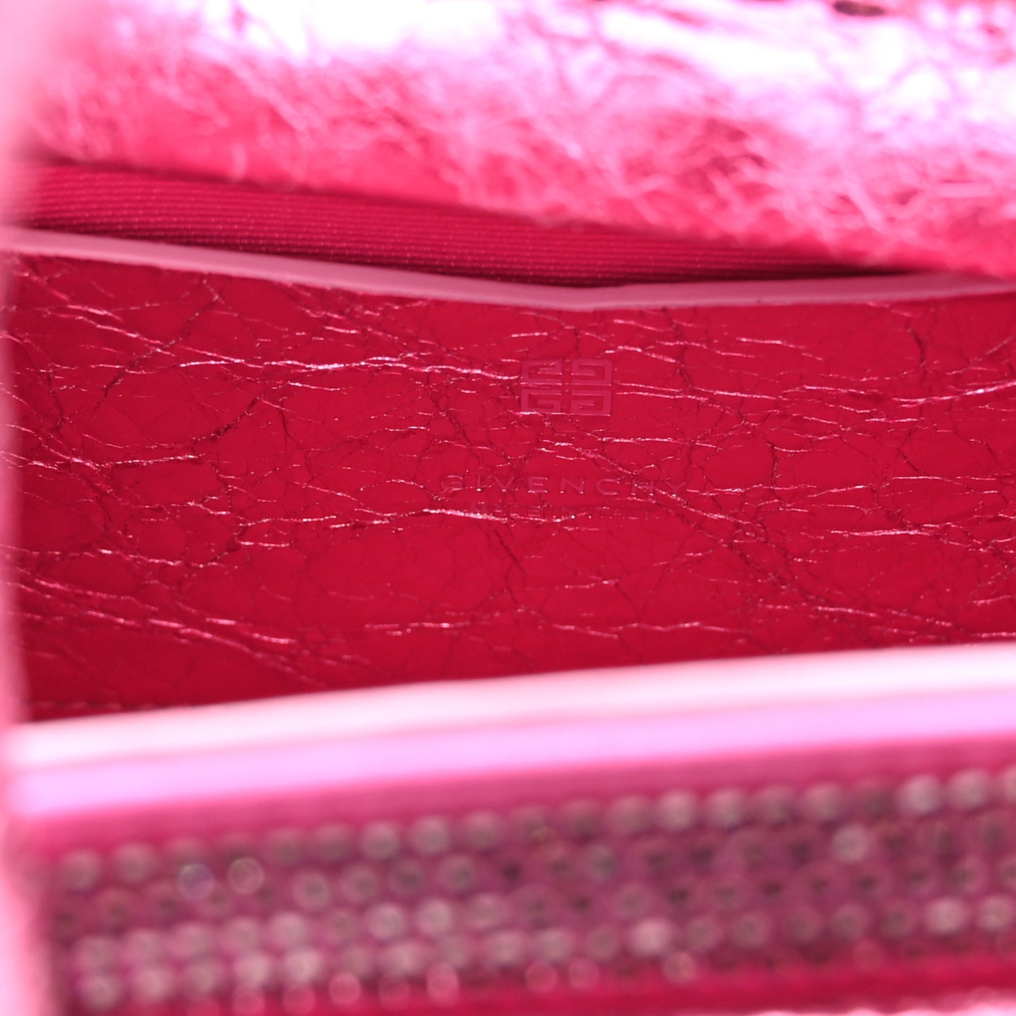 Lambskin Satin Strass Mini Antigona Stretch Neon Pink