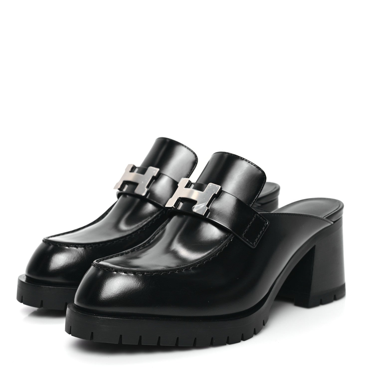 Hermes Calfskin Womens Flore 60 Mules 35.5 Black 3 of 9