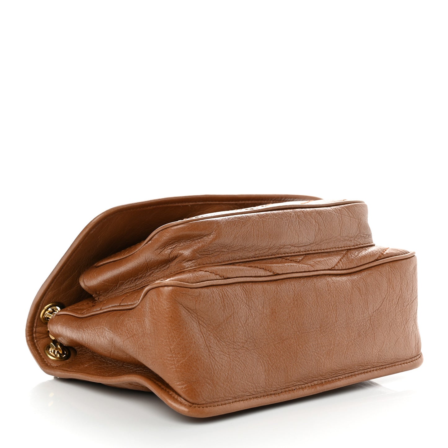 Crinkled Calfskin Matelasse Monogram Medium Niki Chain Satchel Caramel