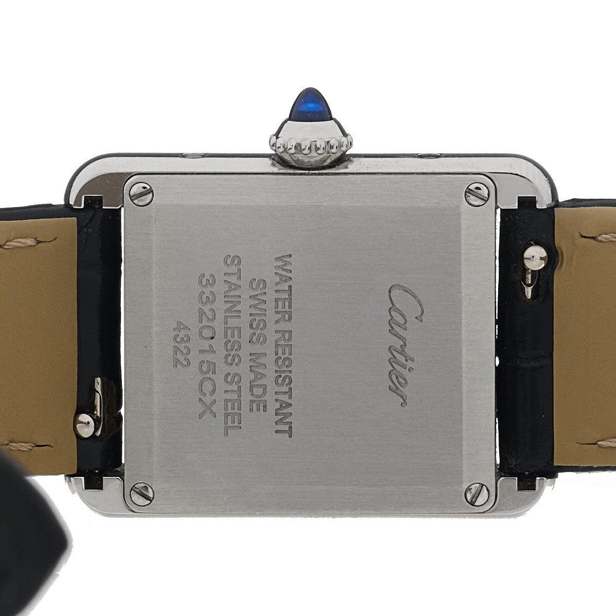 Stainless Steel Alligator 22mm Must de Cartier Tank Quartz Watch Black