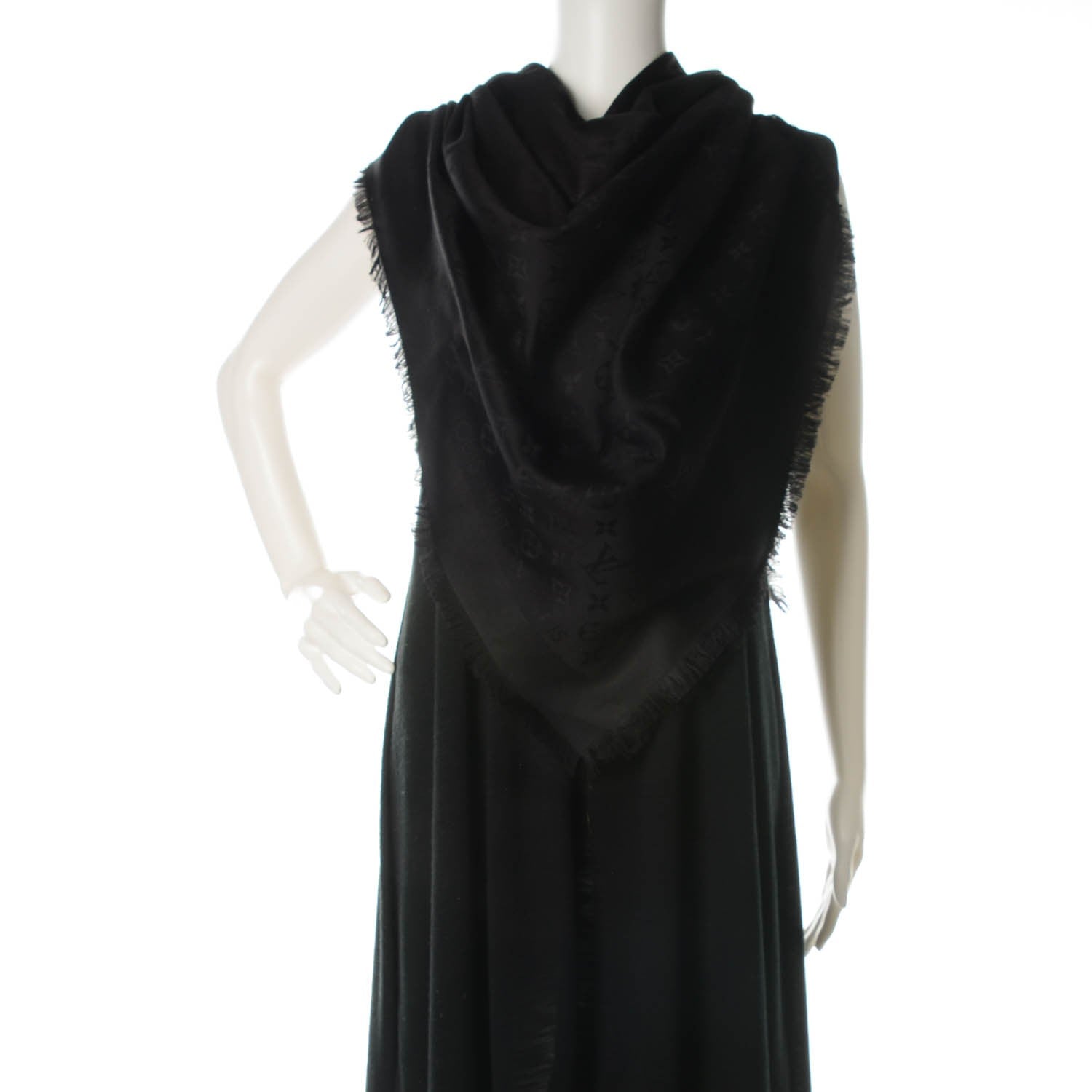 Louis Vuitton Silk Wool Monogram Shawl Black 2 of 5