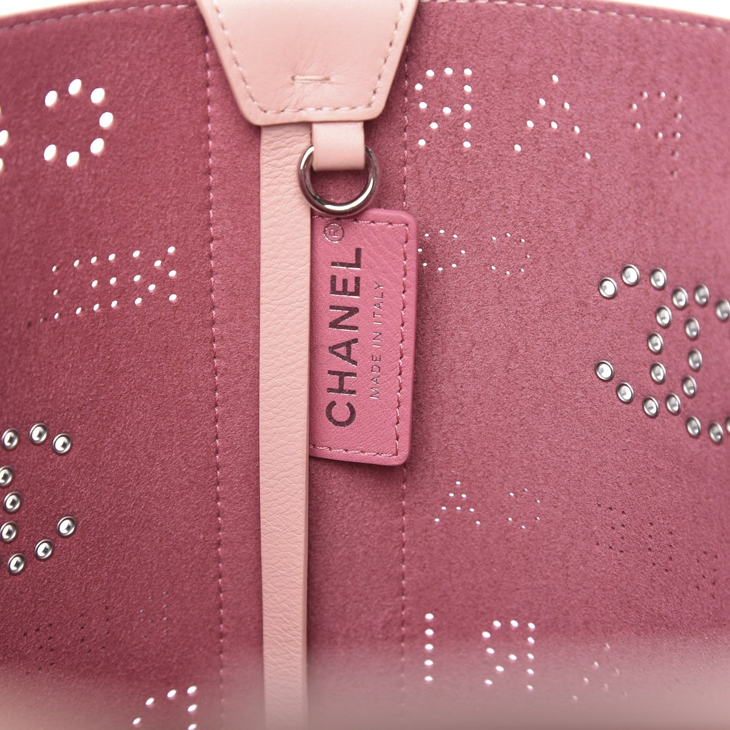 Calfskin Tweed Small Logo Eyelets Shopping Tote Pink