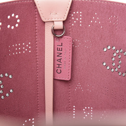 Chanel Calfskin Tweed Small Logo Eyelets Shopping Tote Pink 7 of 11