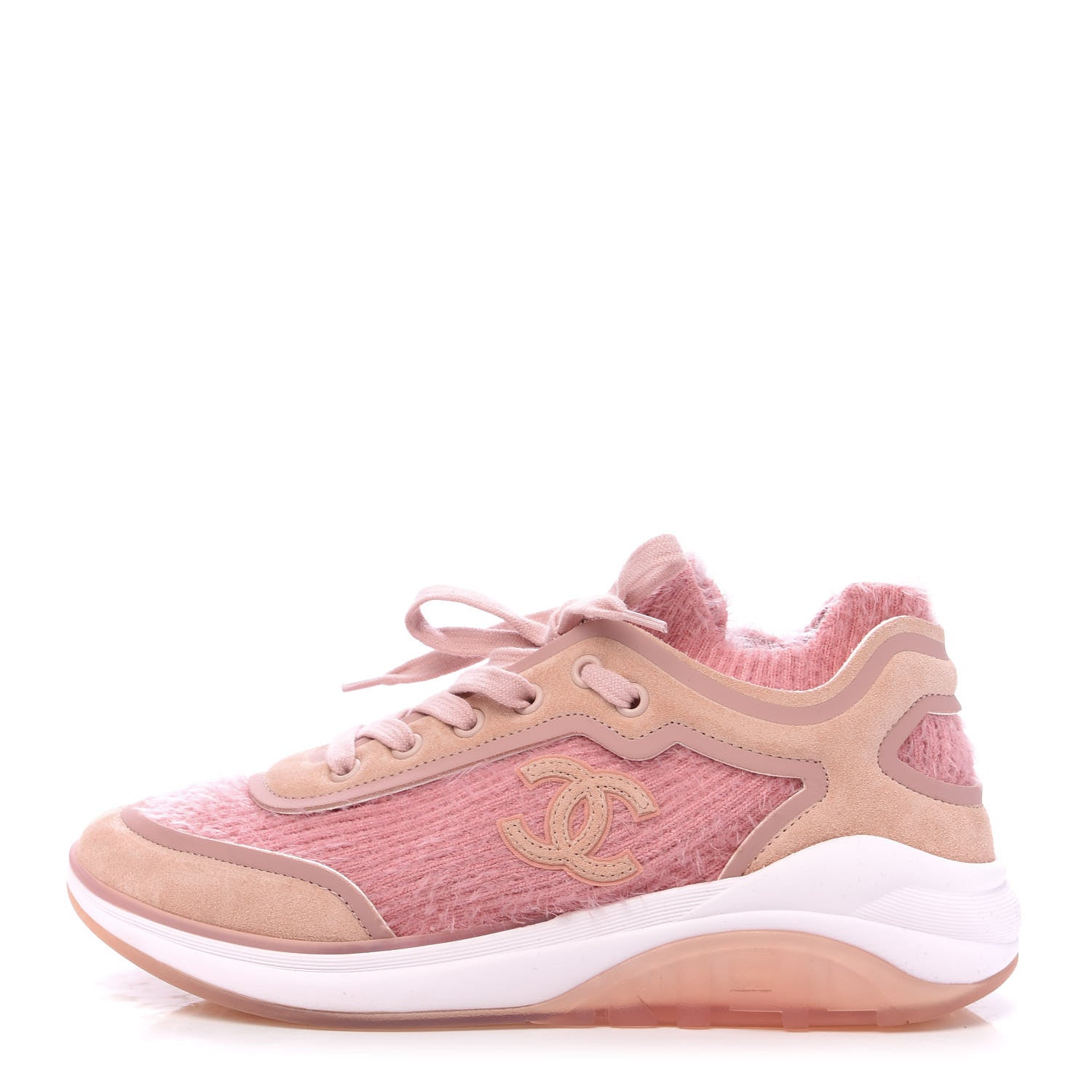 Chanel Suede Calfskin Stretch Fabric CC Sneakers 37.5 Pink 1 of 7