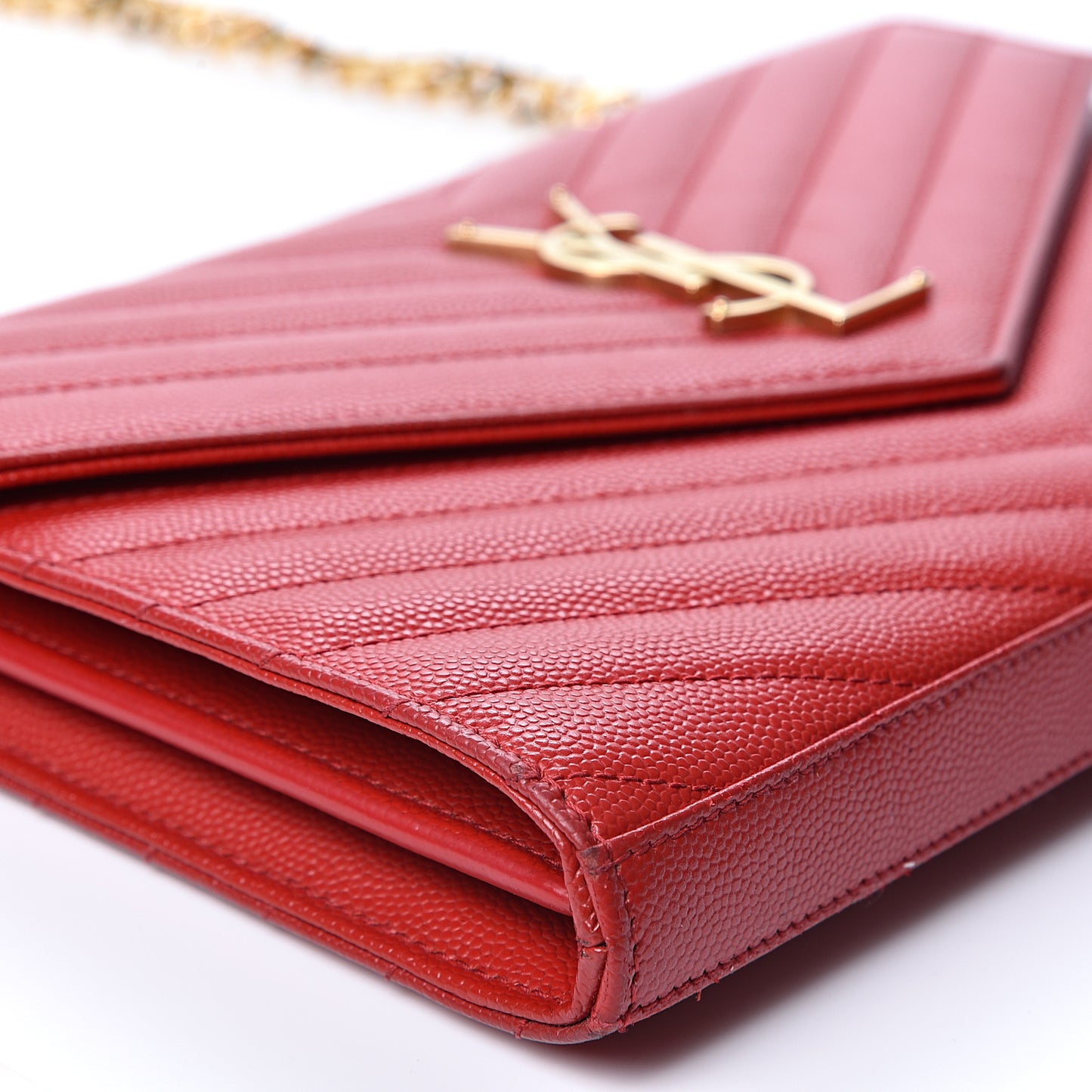 Grain De Poudre Matelasse Chevron Monogram Chain Wallet Red