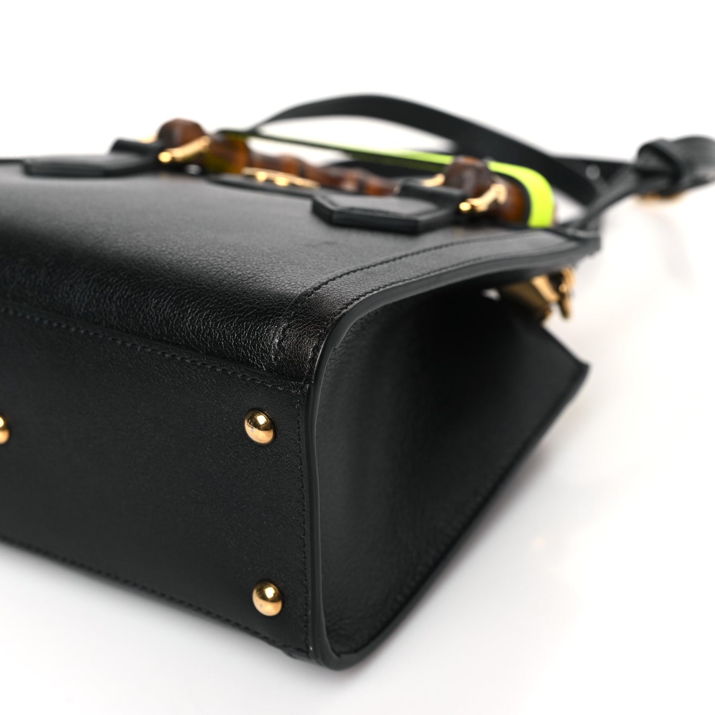 Wonka Grain Calfskin Mini Diana Tote Bag Black Yellow Fluo